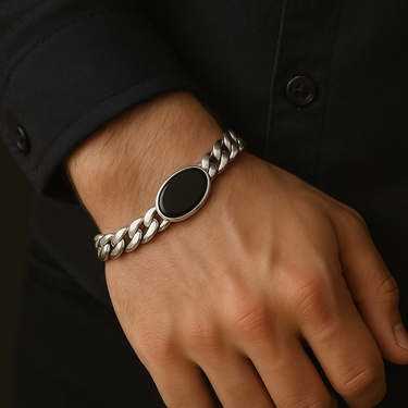 Pulsera Miami de Plata 999 con Piedra Ónix 6mm